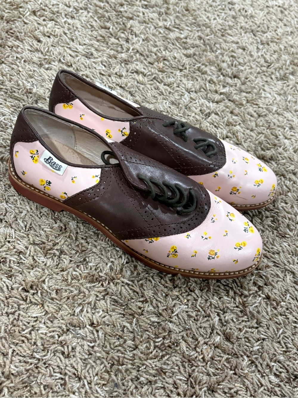 Bass Rachel Antonoff Pink Brown Floral Saddle Shoes Size 8.5